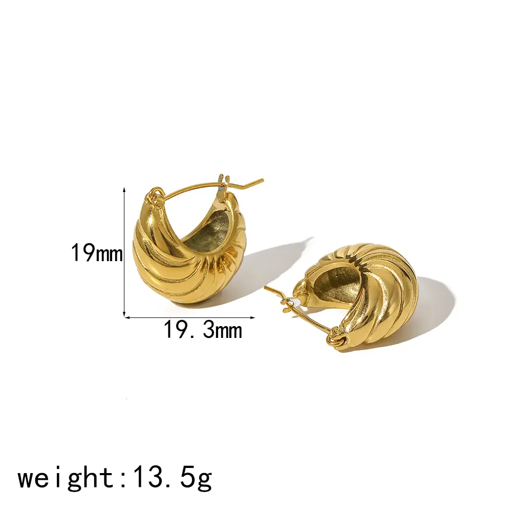 1 Pair Classic Simple Style Thread Hoop Shape Stainless Steel 18K Gold Plated Women's Hoop Earrings h5 Picture2